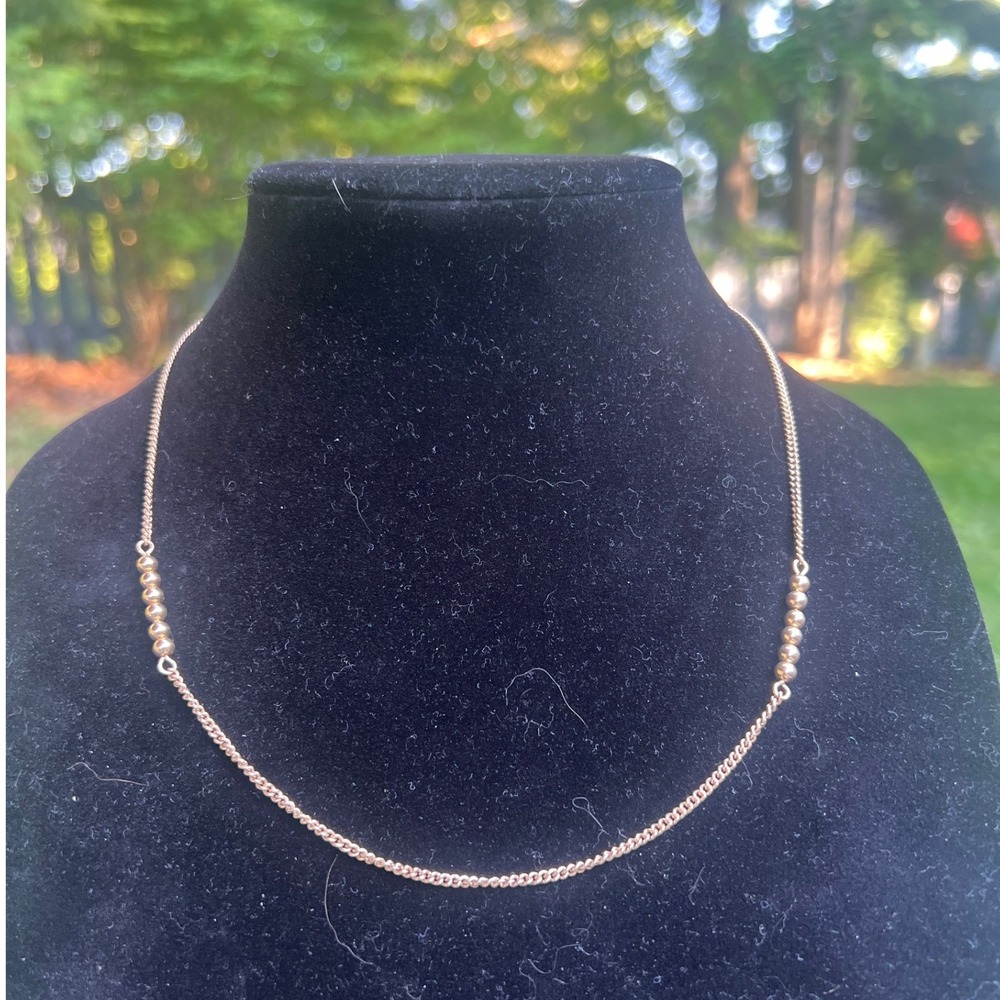Vtg Avon Gold‎ Tone Beaded Curb Chain Necklace Minimalist Dainty 80s 90s Style